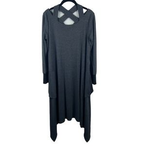 Periphery Dress Small Jersey Gray Lagenlook Slouch Pockets Criss Cross Back Midi